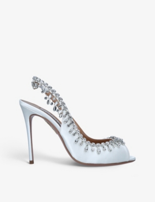 AQUAZZURA Temptation crystal-embellished satin heeled sandals