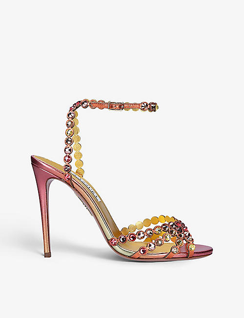 AQUAZZURA: Tequila crystal-embellished leather heeled sandals