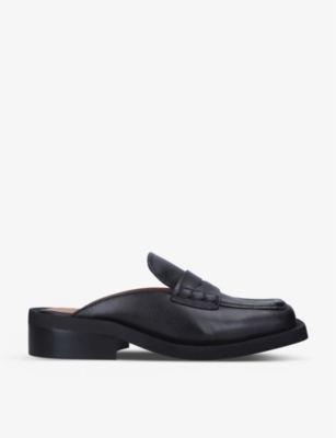 GANNI: Square-toe backless leather heeled loafers