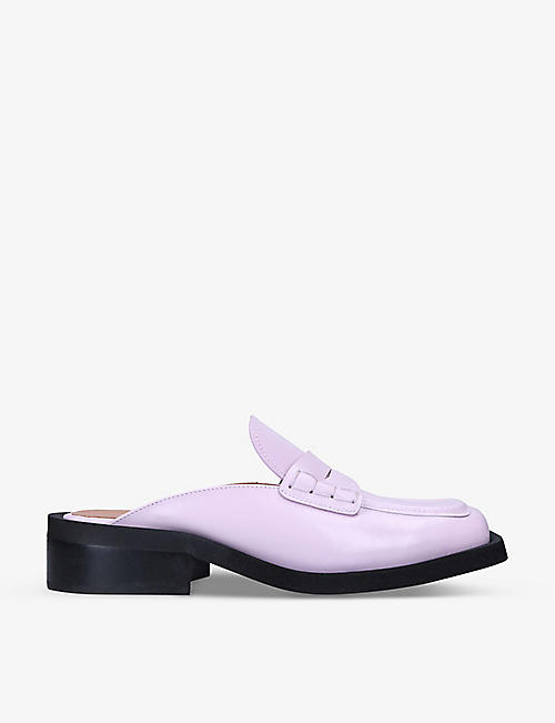 GANNI: Square-toe backless leather heeled loafers