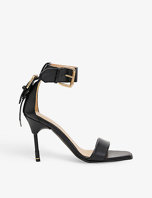 ALLSAINTS: Noir buckled heeled leather sandals