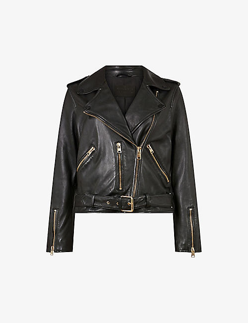 ALLSAINTS: Dalby gold-tone hardware leather biker jacket