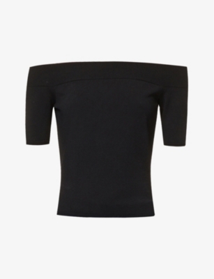 Shop Alexander Mcqueen Women's Black Off-shoulder Ribbed Knitted Top