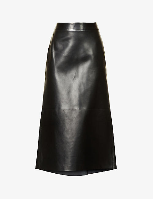 ALEXANDER MCQUEEN: Pleated high-rise leather midi skirt