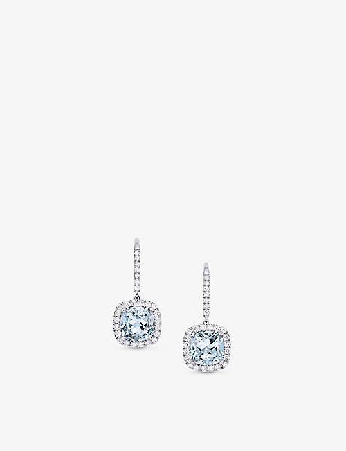 BUCHERER FINE JEWELLERY: Classics 18ct white-gold, 0.4ct brilliant-cut diamond and 2.45ct cushion-cut aquamarine earrings