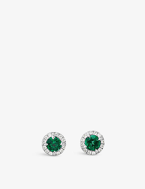 BUCHERER FINE JEWELLERY: B-Classic 18ct white-gold, 0.47ct emerald and 0.1ct diamond stud earrings