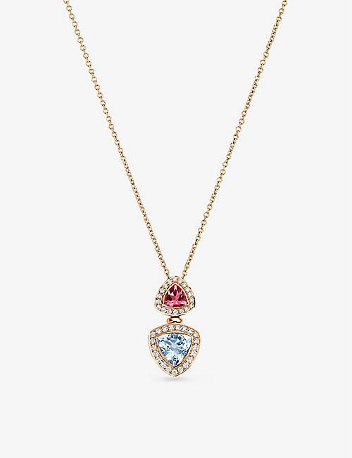 BUCHERER FINE JEWELLERY: Classics Shapes 18ct rose-gold, 0.15ct brilliant-cut diamond, 0.6ct aquamarine, 0.26ct tourmaline necklace