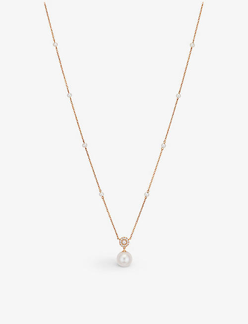 BUCHERER FINE JEWELLERY: Mini Pearls 18ct rose-gold, 0.06ct brilliant-cut diamond and pearl necklace