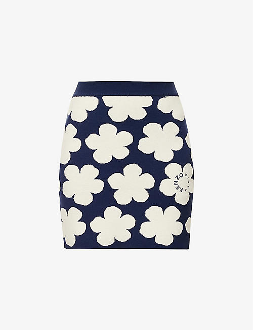 KENZO: Flower-print mid-rise wool-blend mini skirt