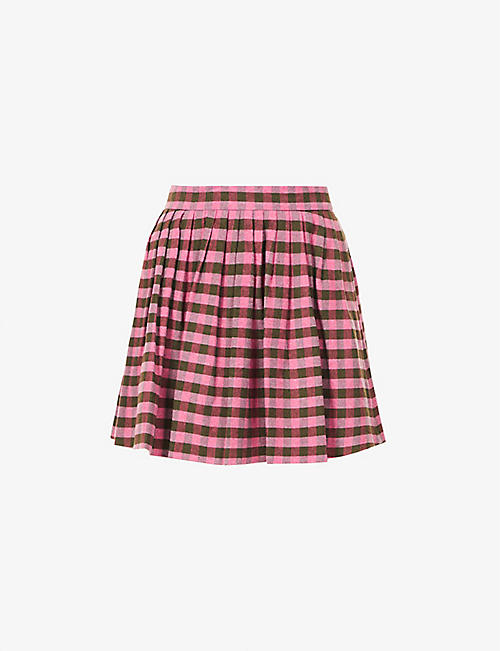 KENZO: Check-pattern flared woven mini skirt