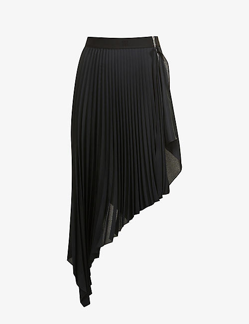 GIVENCHY: Pleated asymmetric-hem woven midi skirt