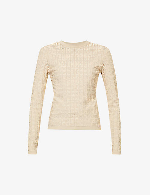 GIVENCHY: Monogram-embossed long-sleeve stretch-knitted top