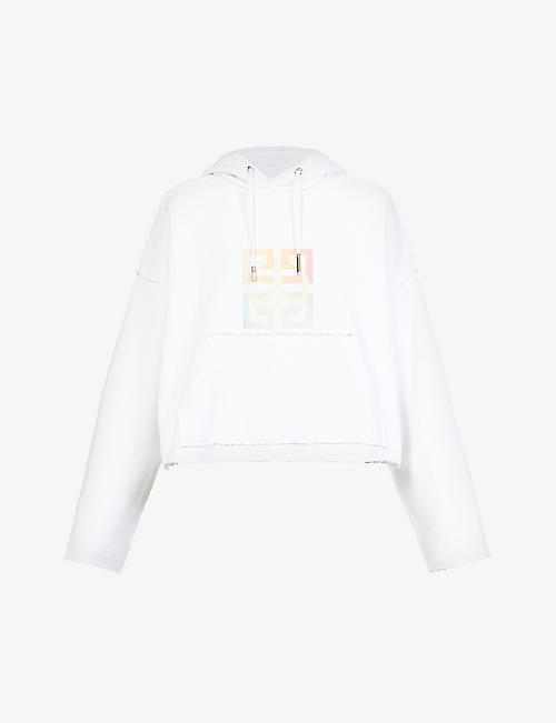 GIVENCHY: Raw-edge logo-print relaxed-fit cotton hoody