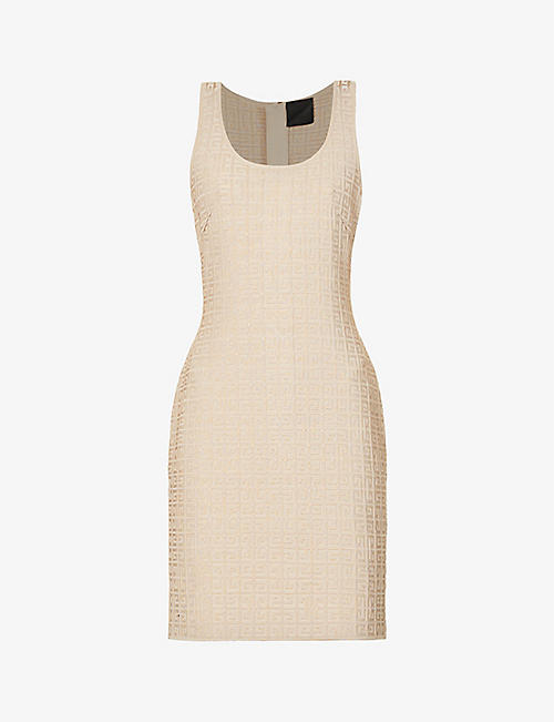 GIVENCHY: Monogram-embossed round-neck stretch-woven mini dress
