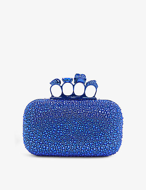 ALEXANDER MCQUEEN: Four-ring crystal-embellished leather clutch bag