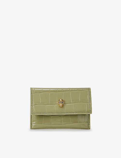 ALEXANDER MCQUEEN: Classic croc-embossed leather card holder