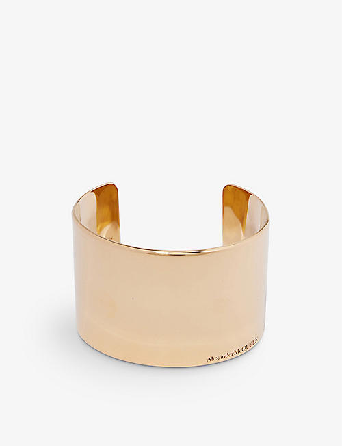 ALEXANDER MCQUEEN: Logo-engraved brass cuff bracelet