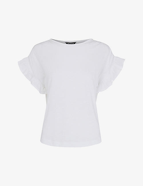 WHISTLES: Frilled-sleeve drawstring-shoulder cotton top