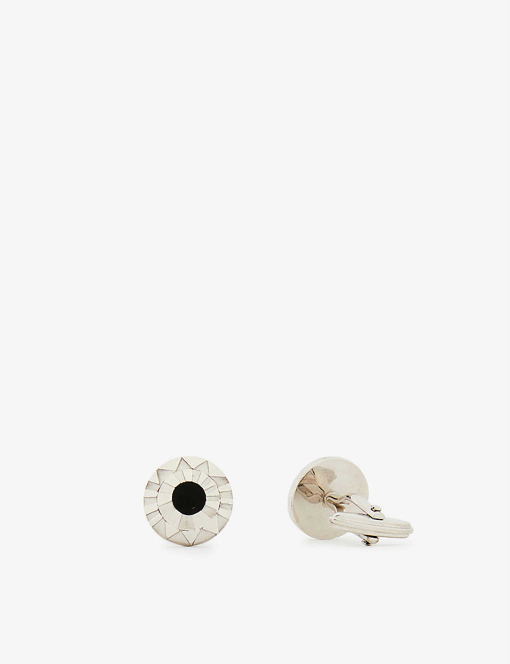 Lanvin Embossed Brass-silver And Onyx Cufflinks In Silver White
