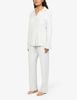 The Nap Co All-over Pattern Piped Stretch-jersey Pyjama Set In Grey Marl