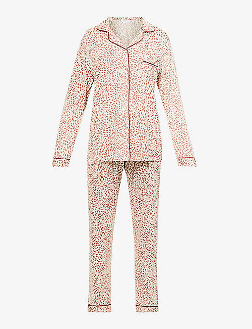 THE NAP CO: All-over pattern piped stretch-jersey pyjama set