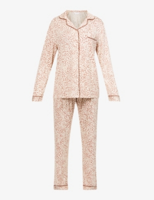 The Nap Co All-over Pattern Piped Stretch-jersey Pyjama Set In Safari