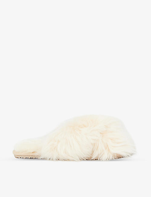 THE NAP CO: Crossover-strap shearling slippers