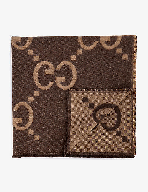GUCCI: Logo-intarsia cashmere baby blanket 70cm