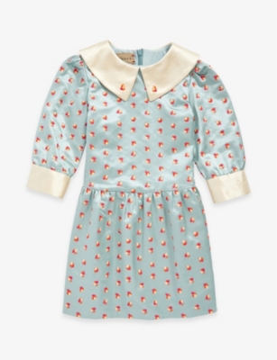 GUCCI Flower-embroidered cotton and silk-blend dress 4-8 years