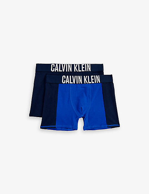 CALVIN KLEIN: Logo-print pack of two stretch-cotton boxers 8-16 years