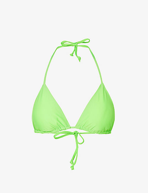 GANNI: Triangle V-neck recycled polyamide-blend bikini top