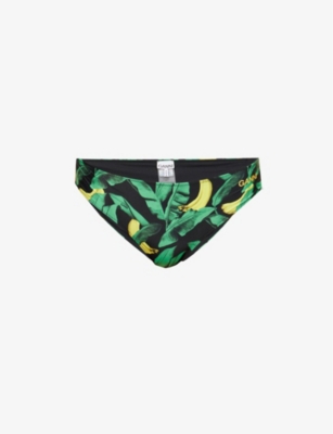 Ganni Banana Print Mid-rise Bikini Bottoms In Banana Tree