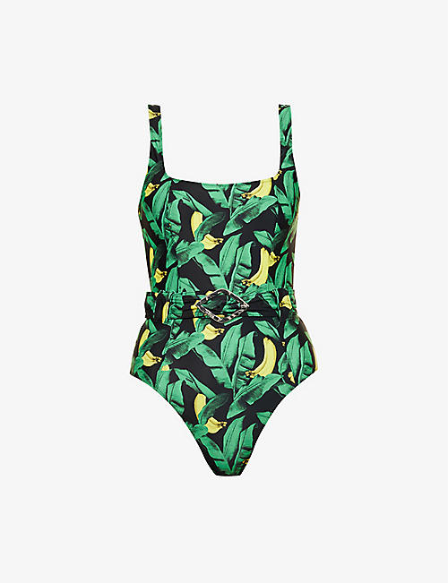 GANNI: Graphic-print stretch-recycled polyamide swimsuit