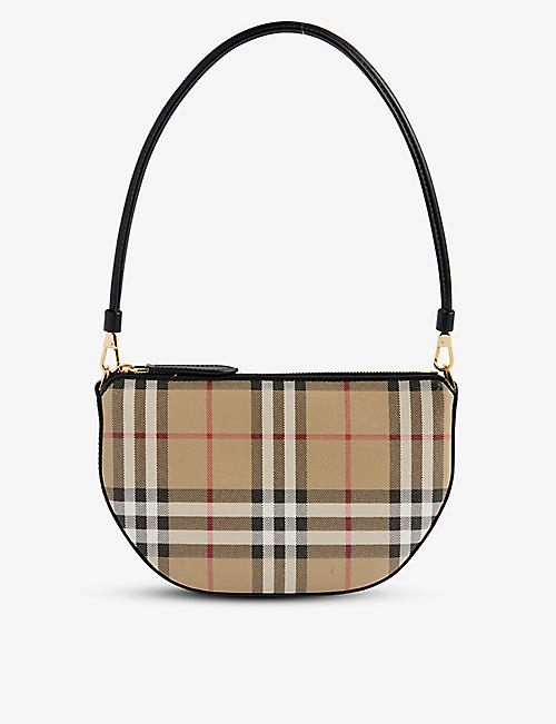 BURBERRY: Olympia checked cotton-blend and leather shoulder bag
