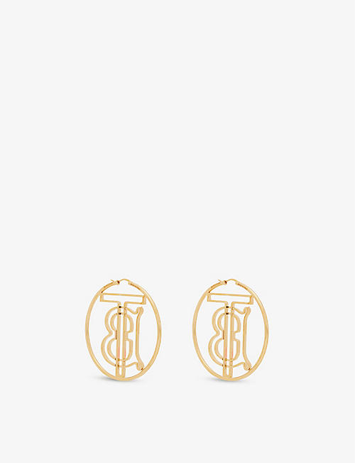 BURBERRY: Monogram-outline yellow gold-plated brass earrings