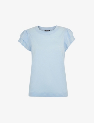 Whistles Laura Linen Tiered Sleeve Tee In Pale Blue
