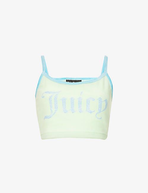 JUICY COUTURE: Tyra brand-embellished velour vest top