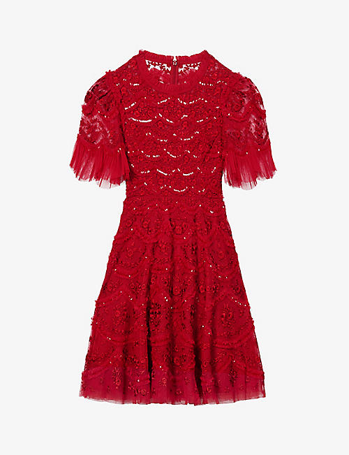 NEEDLE AND THREAD: Lily sequin-embellished recycled-polyester mini dress
