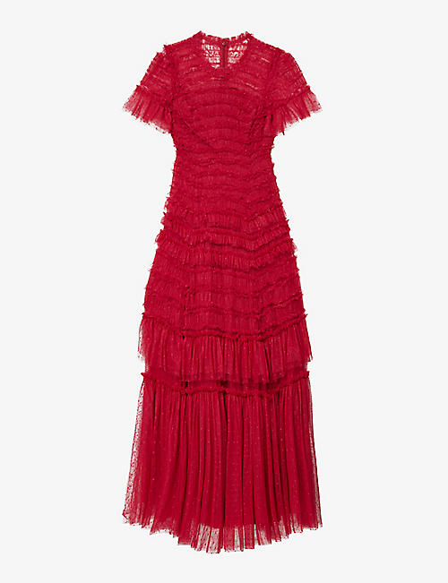 NEEDLE AND THREAD: Valentine ruffled recycled polyester maxi dress