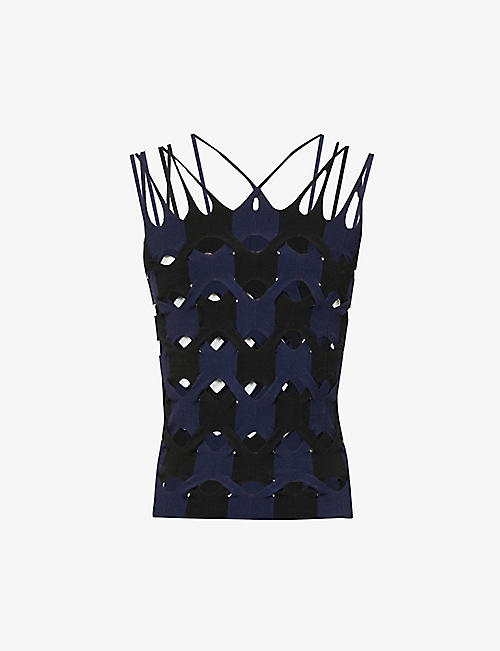 DION LEE: 2-tone cut-out woven tank top