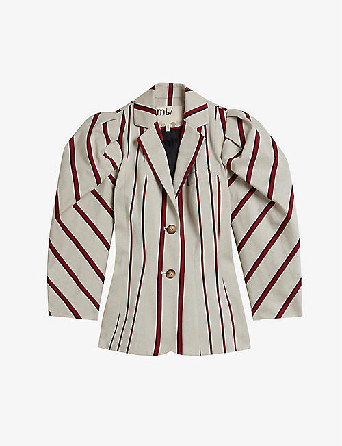 TED BAKER: Canela striped puff-shoulder cotton blazer