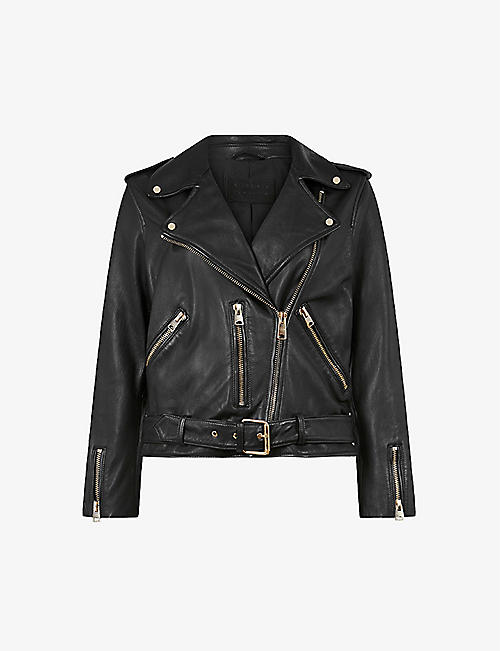 ALLSAINTS: Balfern gold-tone hardware leather biker jacket