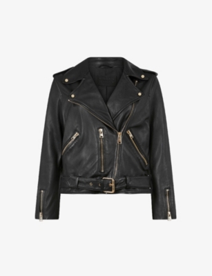 ALLSAINTS - Balfern gold-tone hardware leather biker jacket ...