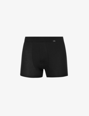 Shop Hanro Men's Deep Black Logo Stretch-jersey Trunks