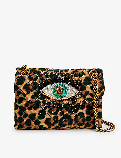 KURT GEIGER LONDON: Mini Kensington embellished eye leopard-print shoulder bag
