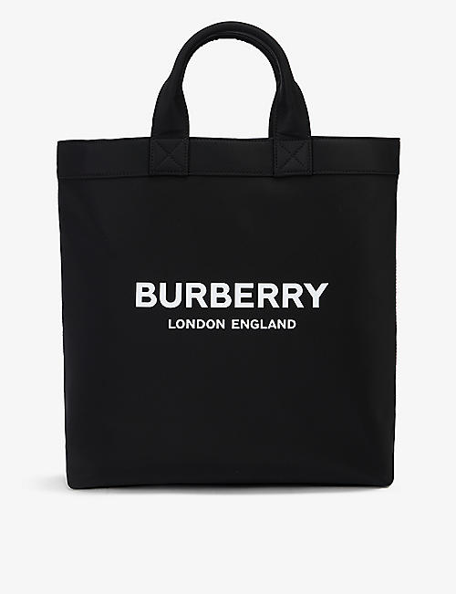 BURBERRY: Logo-print recycled-nylon blend tote bag