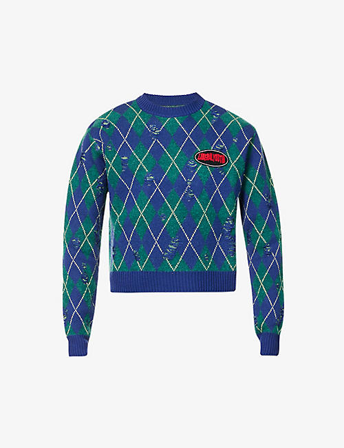 LIBERAL YOUTH MINISTRY: Diamond check-pattern wool-blend jumper