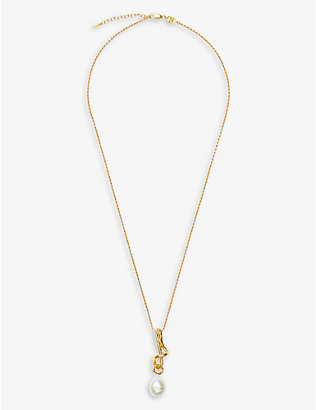 MISSOMA: Molten Knot 18ct recycled yellow gold-plated and pearl brass pendant necklace