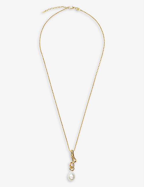MISSOMA: Molten Knot 18ct recycled yellow gold-plated and pearl brass pendant necklace