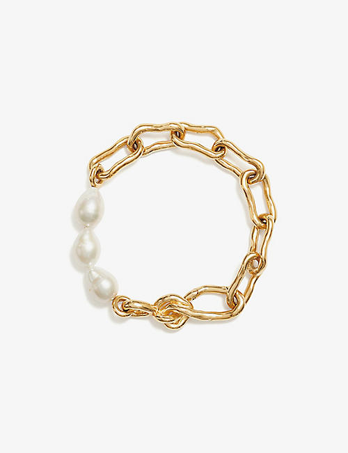 MISSOMA: Molten 18ct recycled yellow-gold plated brass and baroque pearl bracelet